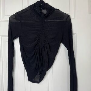 Forever 21 Black Ruched Sheer Bodysuit